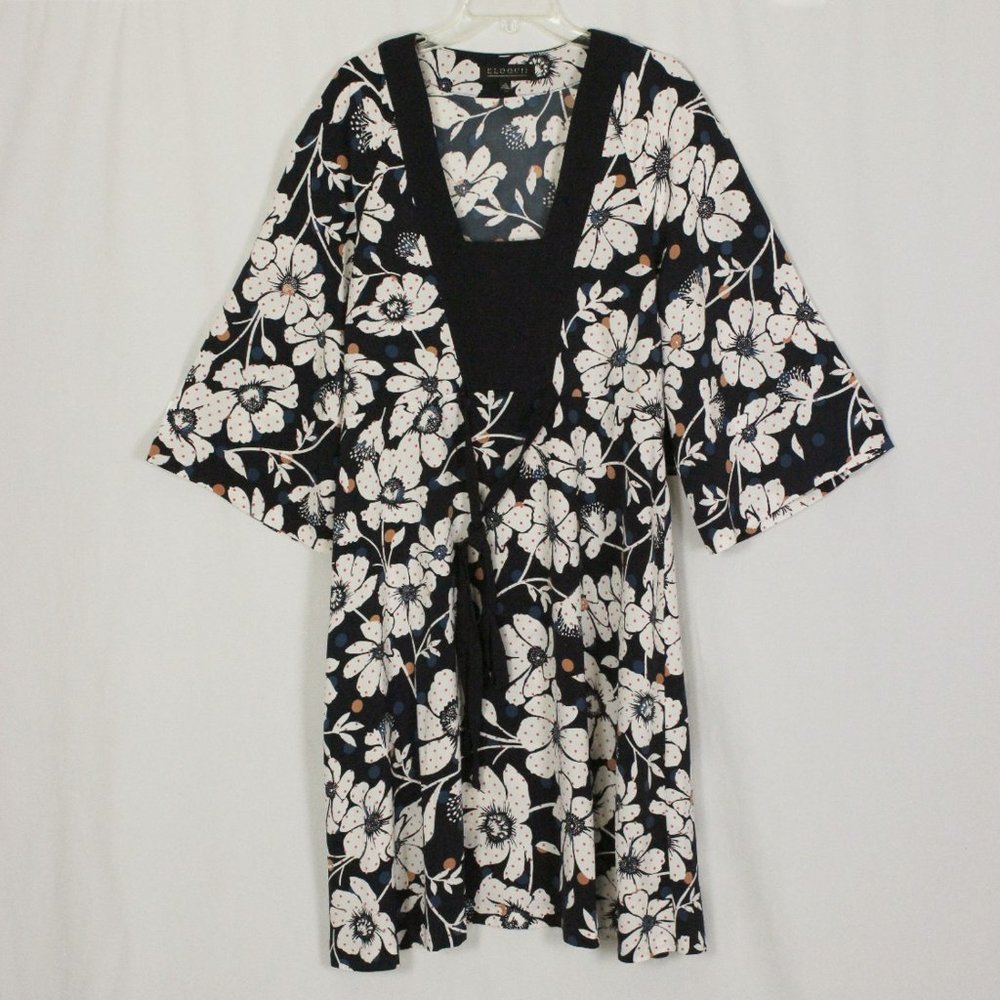 NWT Eloquii Navy Floral Tie-Back Waist Dress - Picture 4 of 12